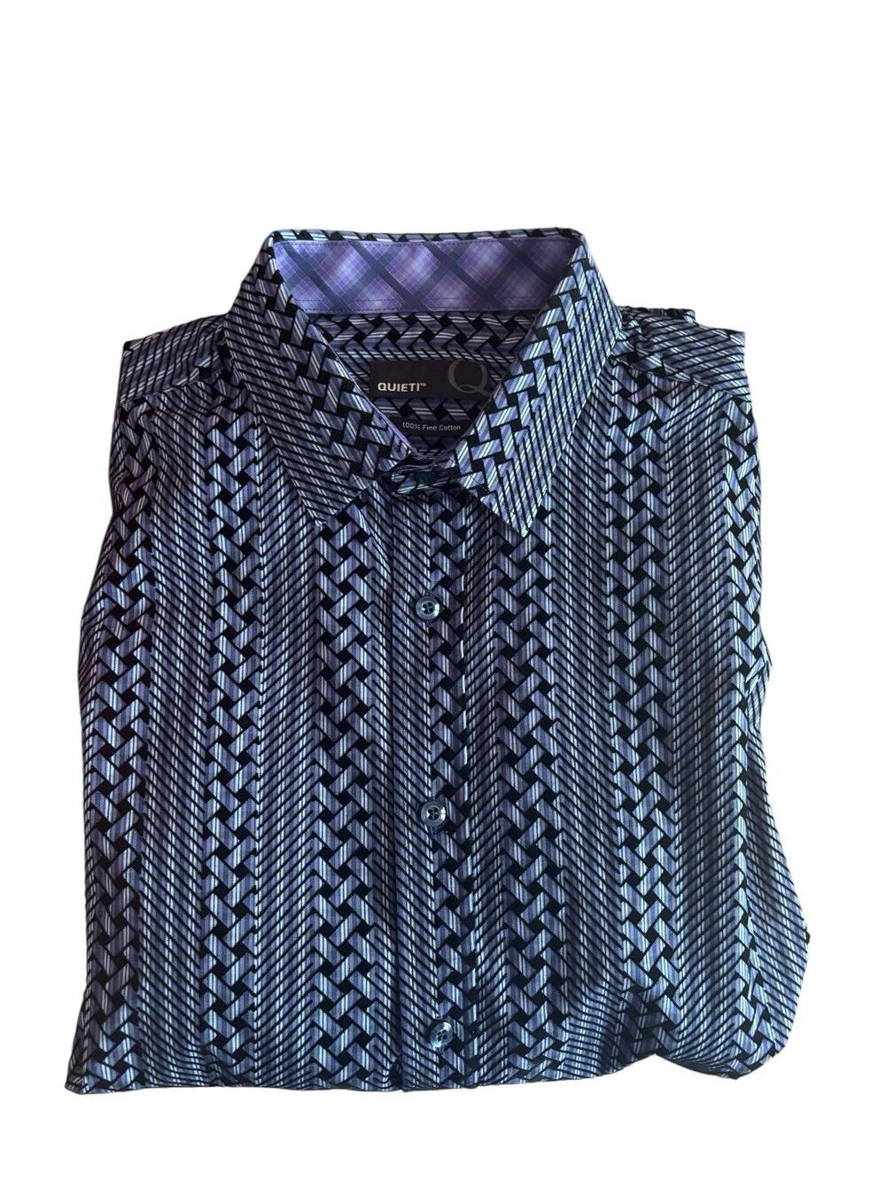QUIETI LS Men 100% Fine Cotton Shirt Sz M 
Purple/Black Cuffs/Collar